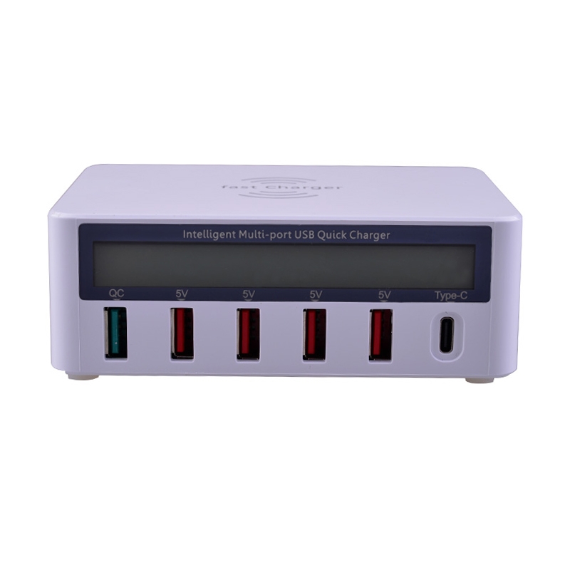6-Port with Type-C & Quick Charge 3.0 USB Charger Power Adapter Station - White