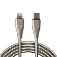  3ft Type-C to 8 Pin Fast Charging Data Cable (Metal Braided) - Silver