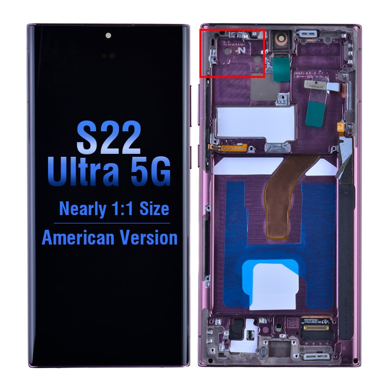 OLED Screen Digitizer with Frame Replacement for Samsung Galaxy S22 Ultra 5G S908 (for America Version) (Aftermarket) - Burgundy