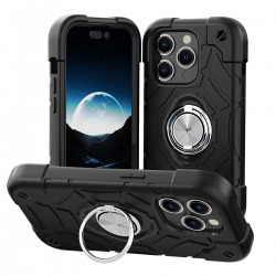 CS-PC-IP-00010BKBK PC Case with Soft Sillicone Skin and Double Ring For iPhone 15 Pro Max - Black and Black