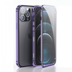 CS-PC-IP-00018PL Metal Case with Front and Back Tempered Glass Protector for iPhone 13 Pro Max - Purple