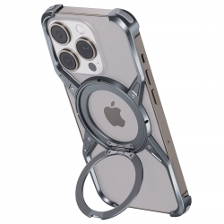  Magsafe Kickstand 360° Rotatable Magnetic Stand, Aluminum Alloy Metal Bezel Case for iPhone 15 Pro Max/ 14 Pro Max/ 13 Pro Max - Gray