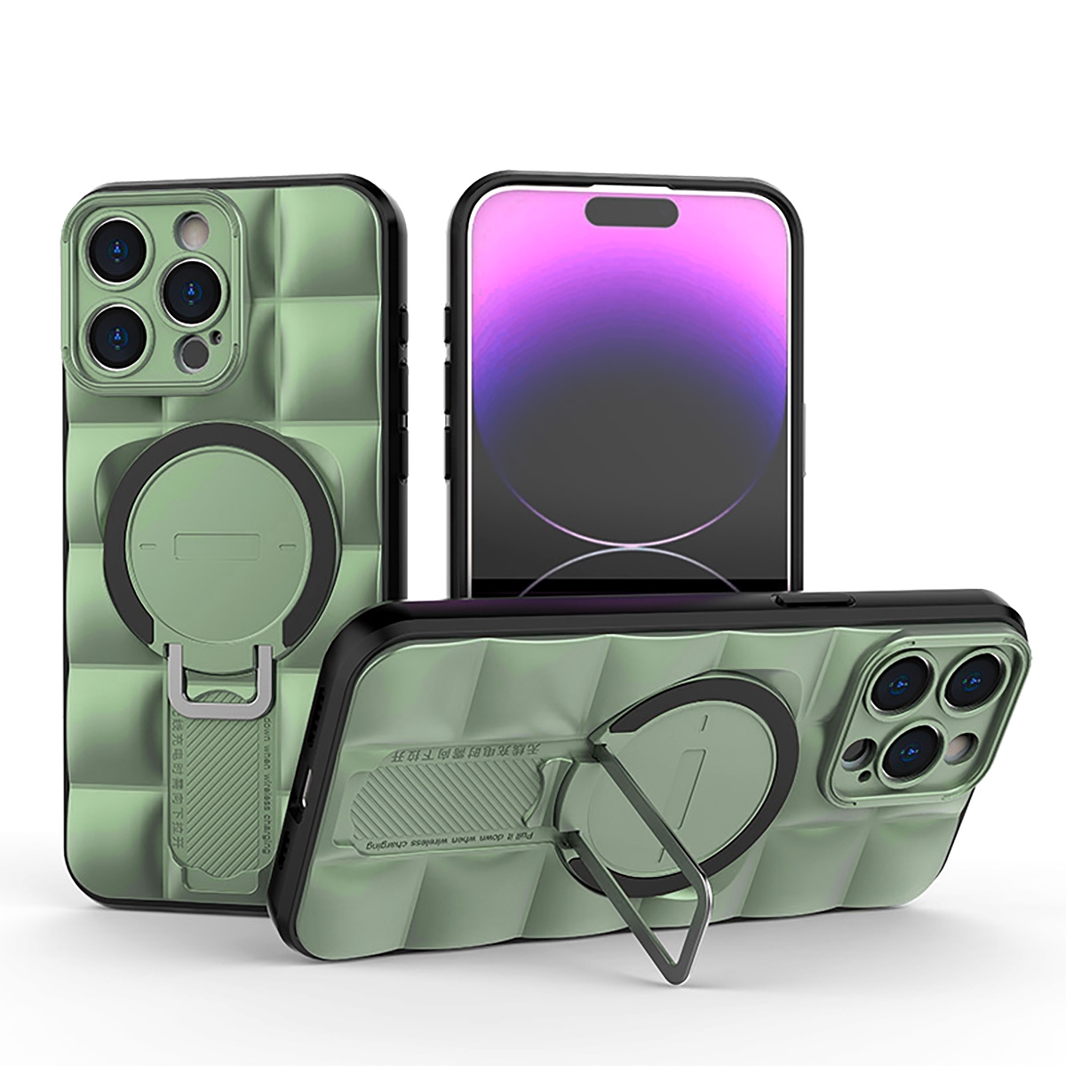 Visible Airbag Magnetic Phone Case for iPhone 15 Pro Max - Green