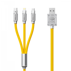  3-in-1 1.2m Zinc alloy+TPE Soft Silicone Fast Charging Cable - Yellow