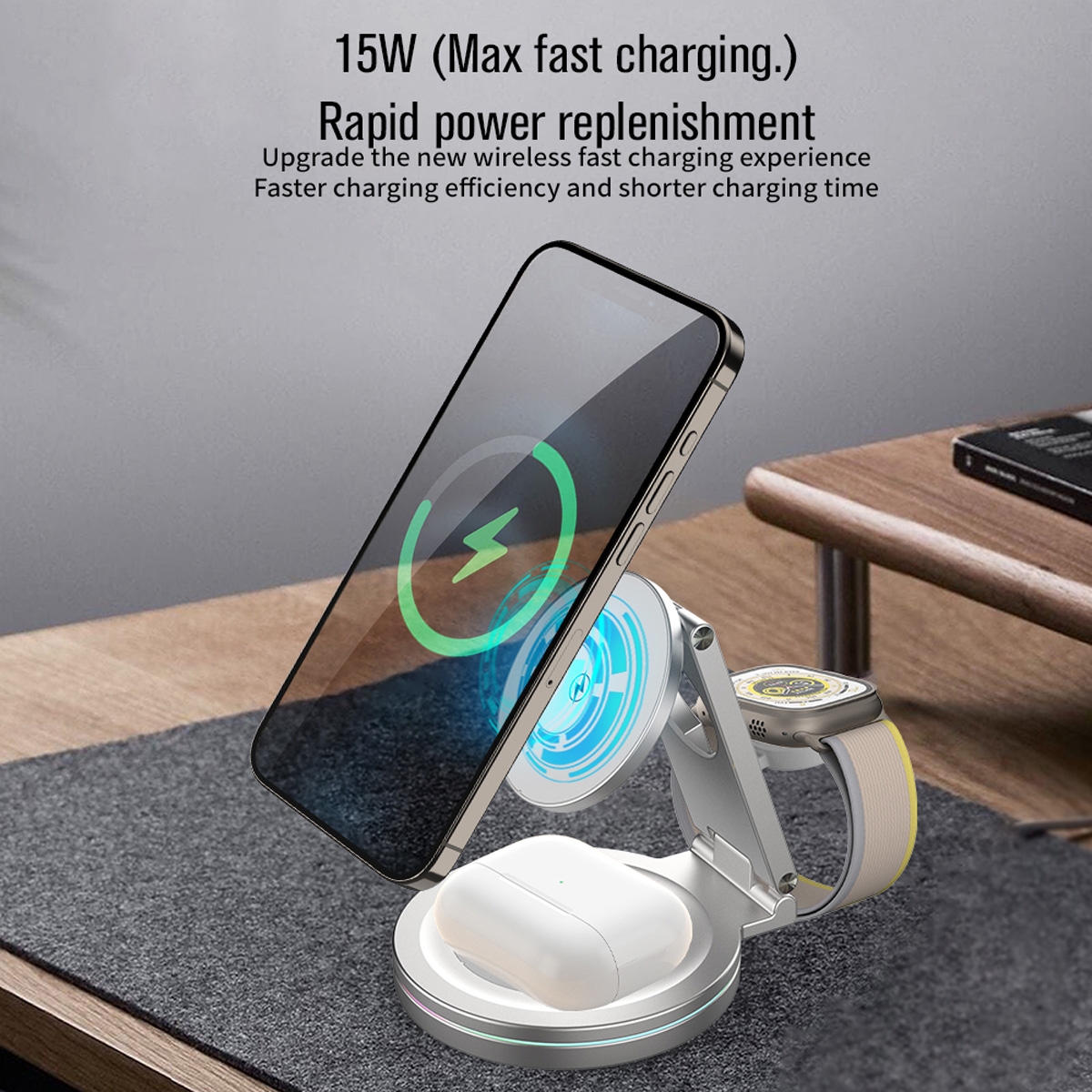 Magnetic 3 in 1 Wireless Charger - White