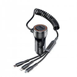  60W In-car adapter with Elastic Cable - Black