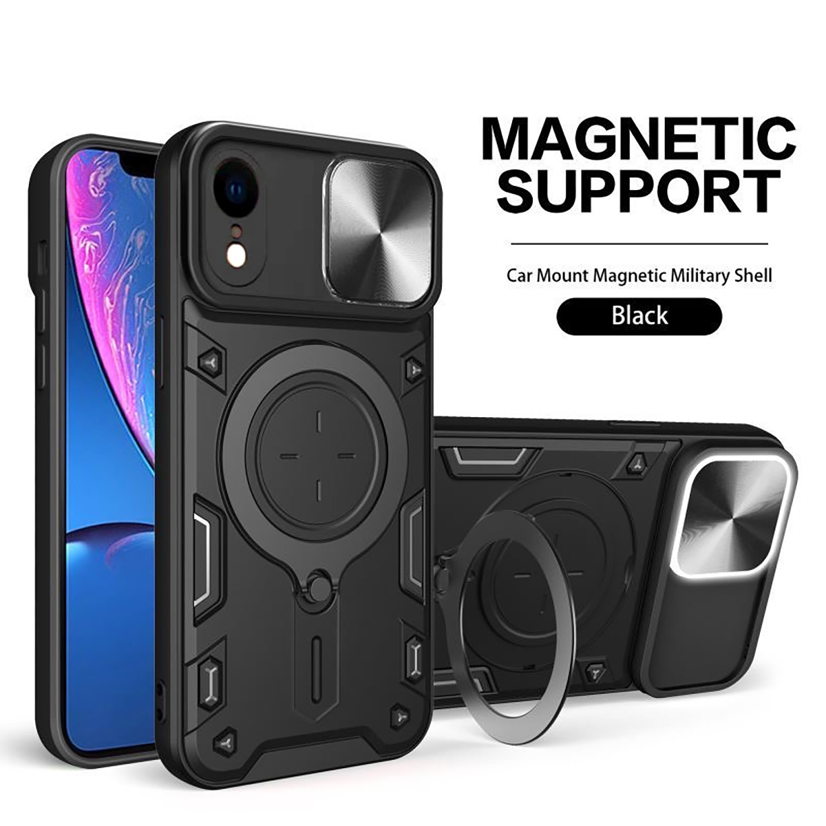 2 in 1 Protect Case with Wireless Charging and Camera Protector for iPhone XR - Black