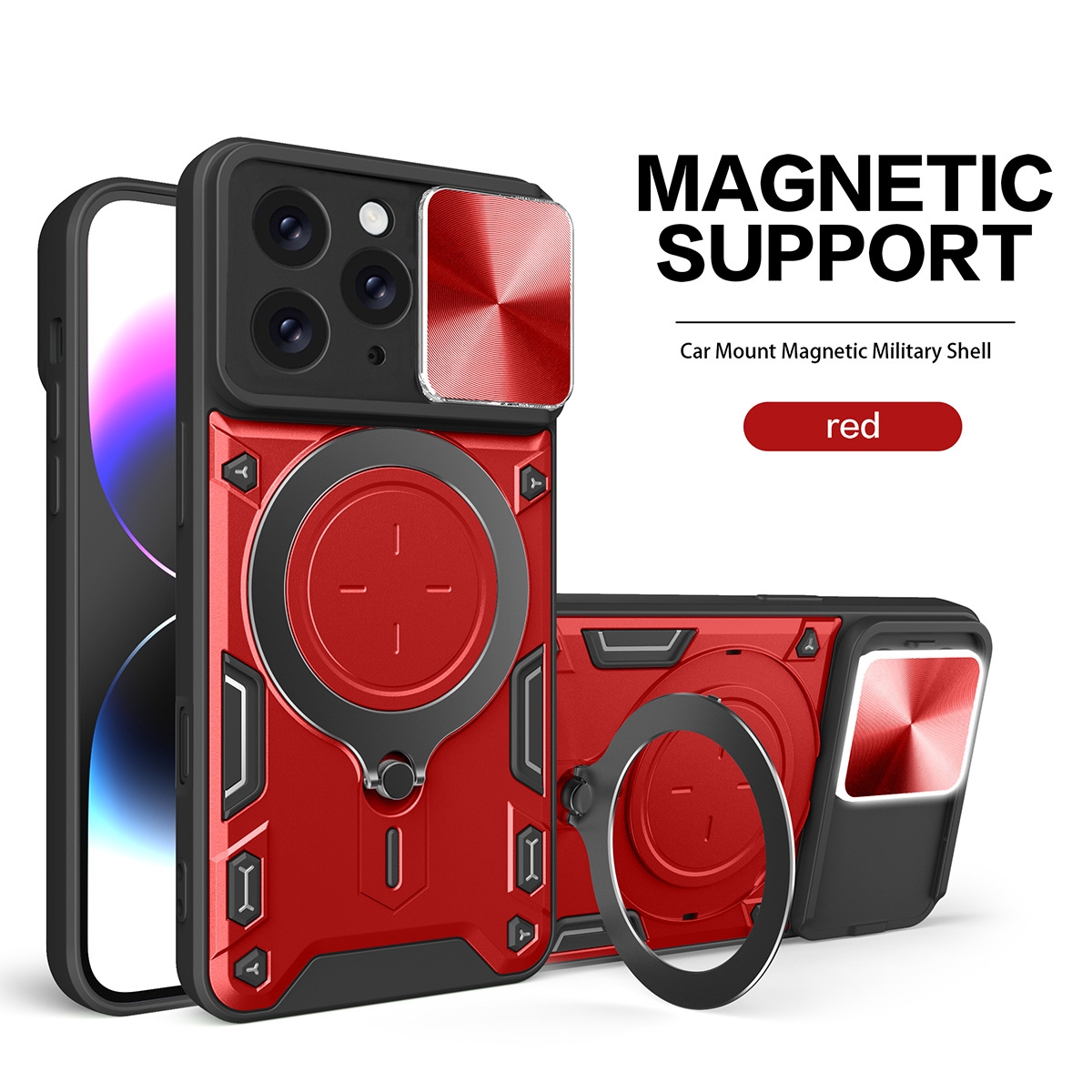 2 in 1 Protect Case with Wireless Charging and Camera Protector for iPhone 14 Pro Max- Red