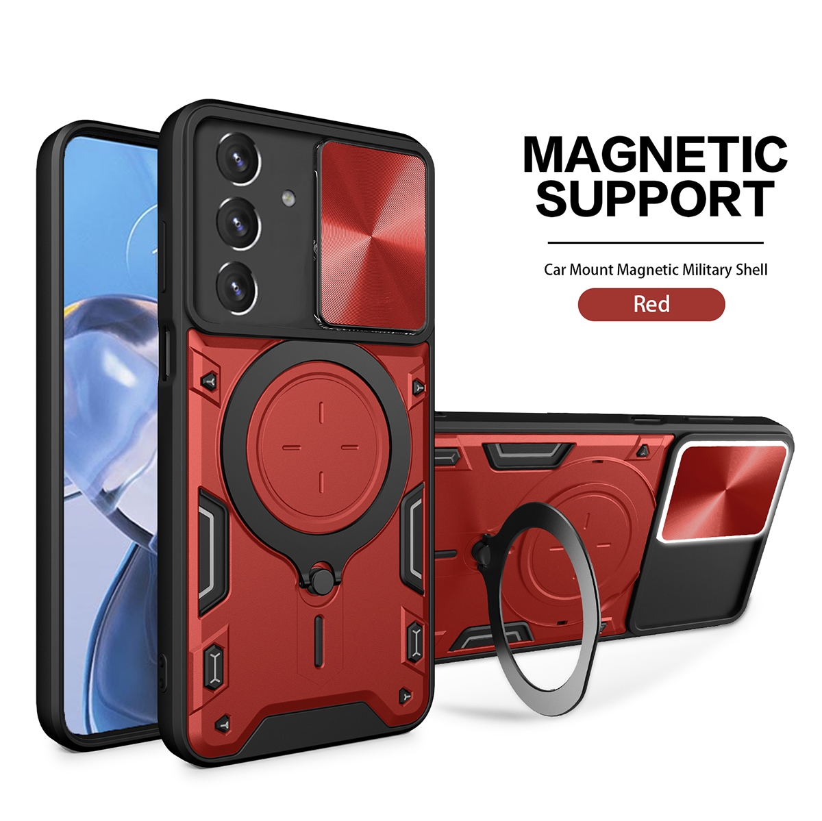 2 in 1 Protect Case with Wireless Charging and Camera Protector for Samsung Galaxy A14 5G A146- Red