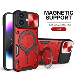   2 in 1 Protect Case with Slide Camera Cover & Ring Kickstand for iPhone 11 - Red