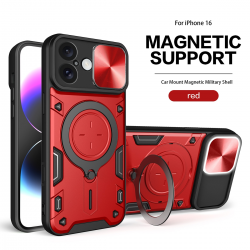  2 in 1 Protect Case with Wireless Charging and Camera Protector for iPhone 16- Red