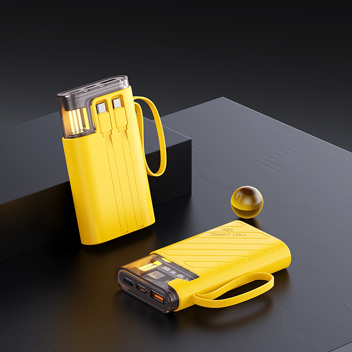 Camping Series 20W Power Bank with 2 Fast Charging Cables 10000mAh - Yellow