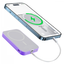  Magnetic Power Bank with Built-in USB-C Cable 5000mAh - Purple