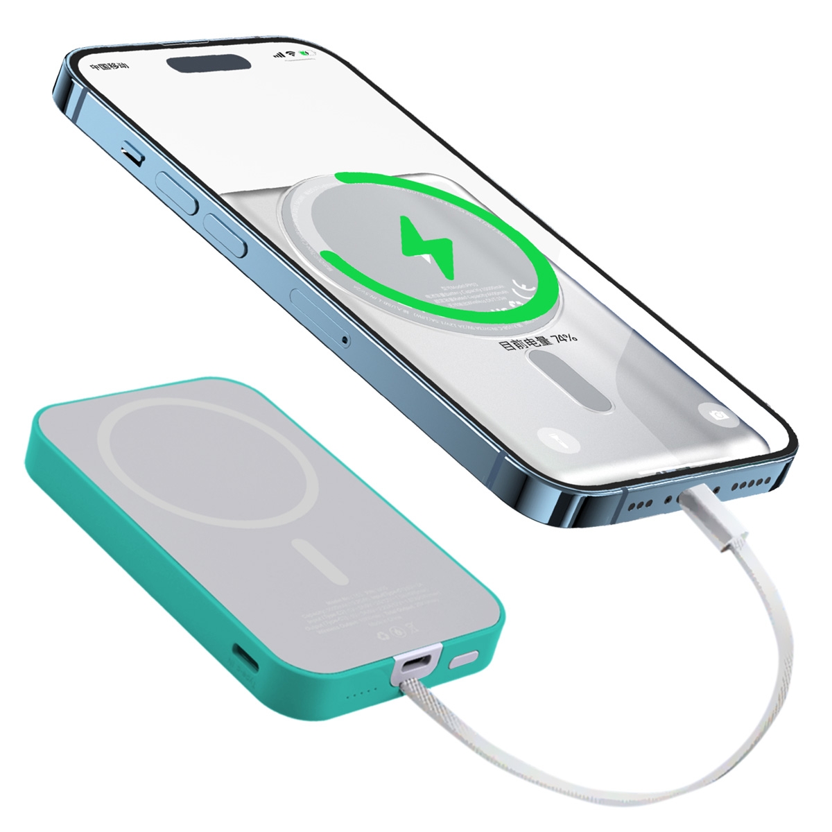 Magnetic Power Bank with Built-in USB-C Cable 5000mAh - Green