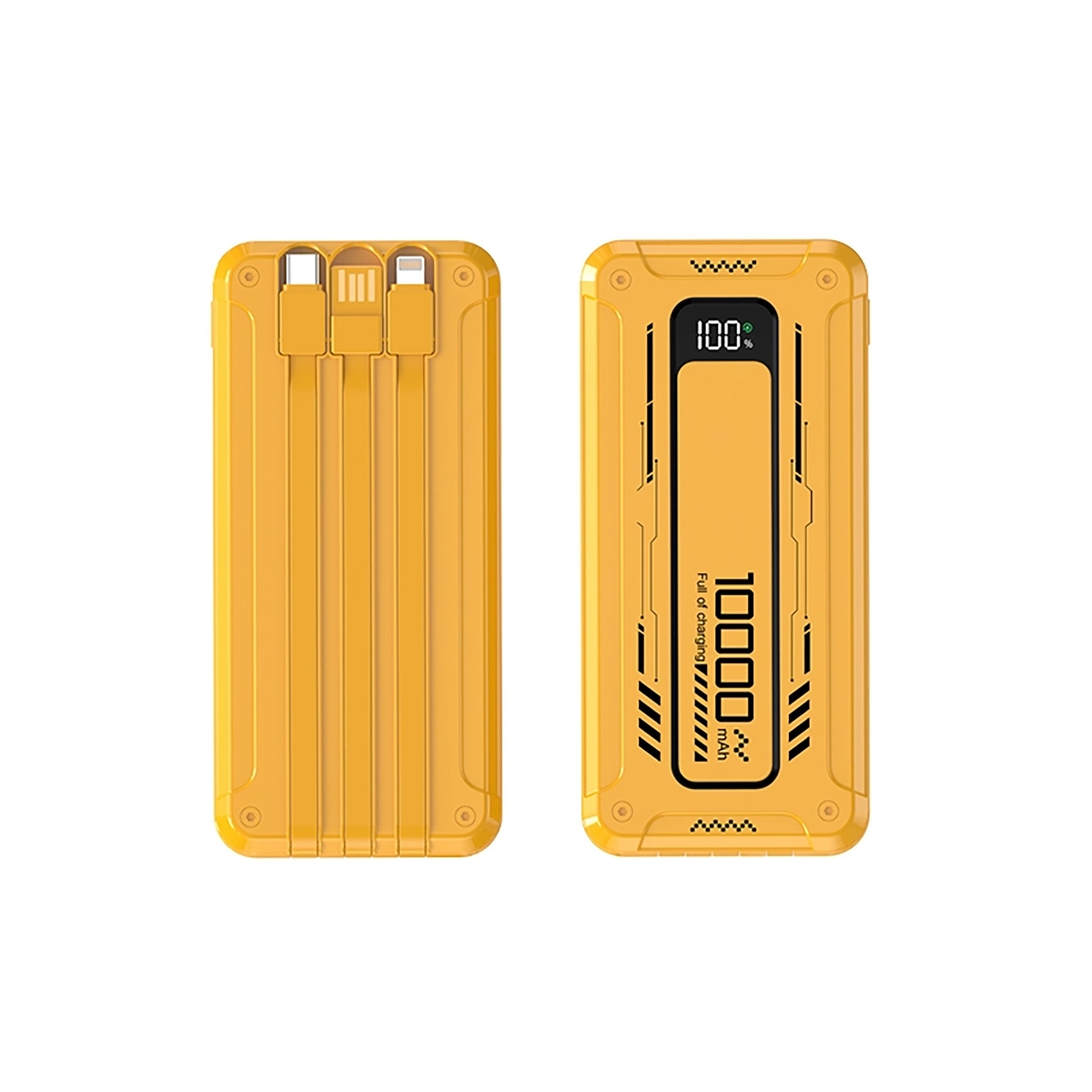 Power Bank with 3 Fast Charging Cables 10000mAh - Yellow