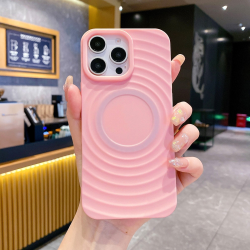  Magnetic TPU Case with Corrugated Pattern for iPhone 13 Pro Max / 12 Pro Max - Pink