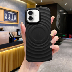  Magnetic TPU Case with Corrugated Pattern for iPhone 16 - Black