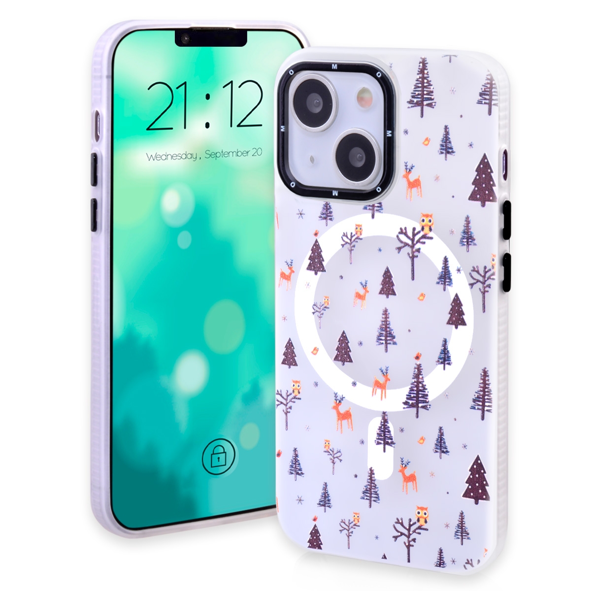 Magnetic TPU Case with Cute Merry Christmas Pattern for iPhone 14 Plus/ 15 Plus