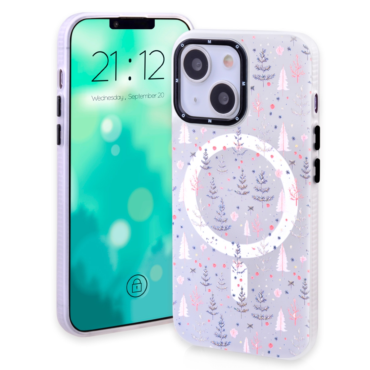 Magnetic TPU Case with Cute Merry Christmas Pattern for iPhone 14 Plus/ 15 Plus