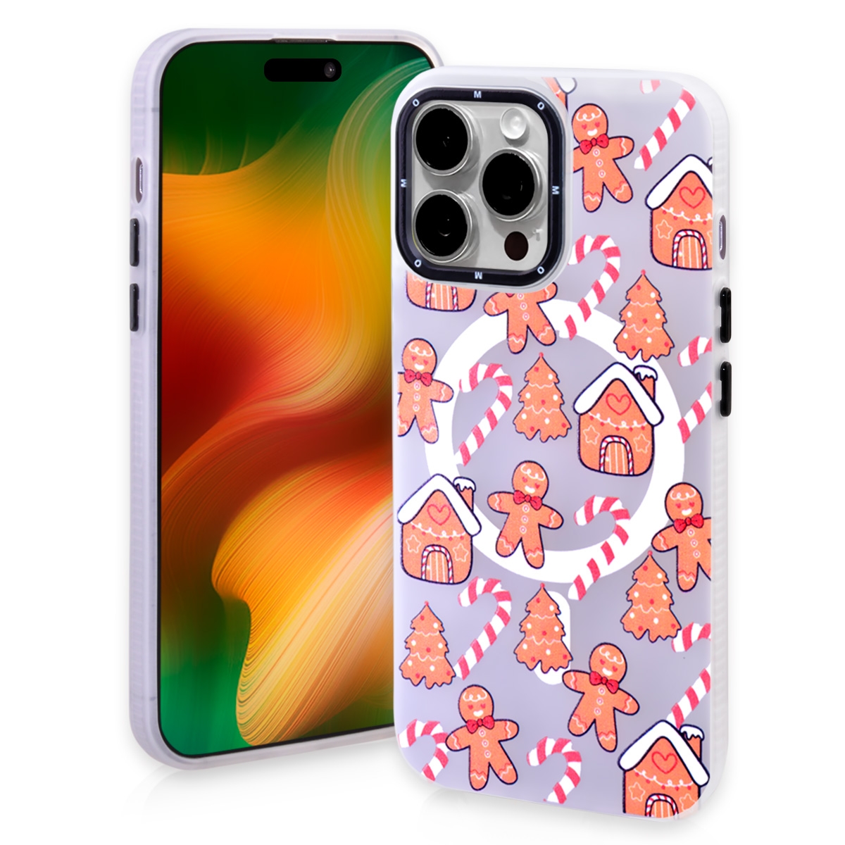 Magnetic TPU Case with Cute Merry Christmas Pattern for iPhone 15 Pro