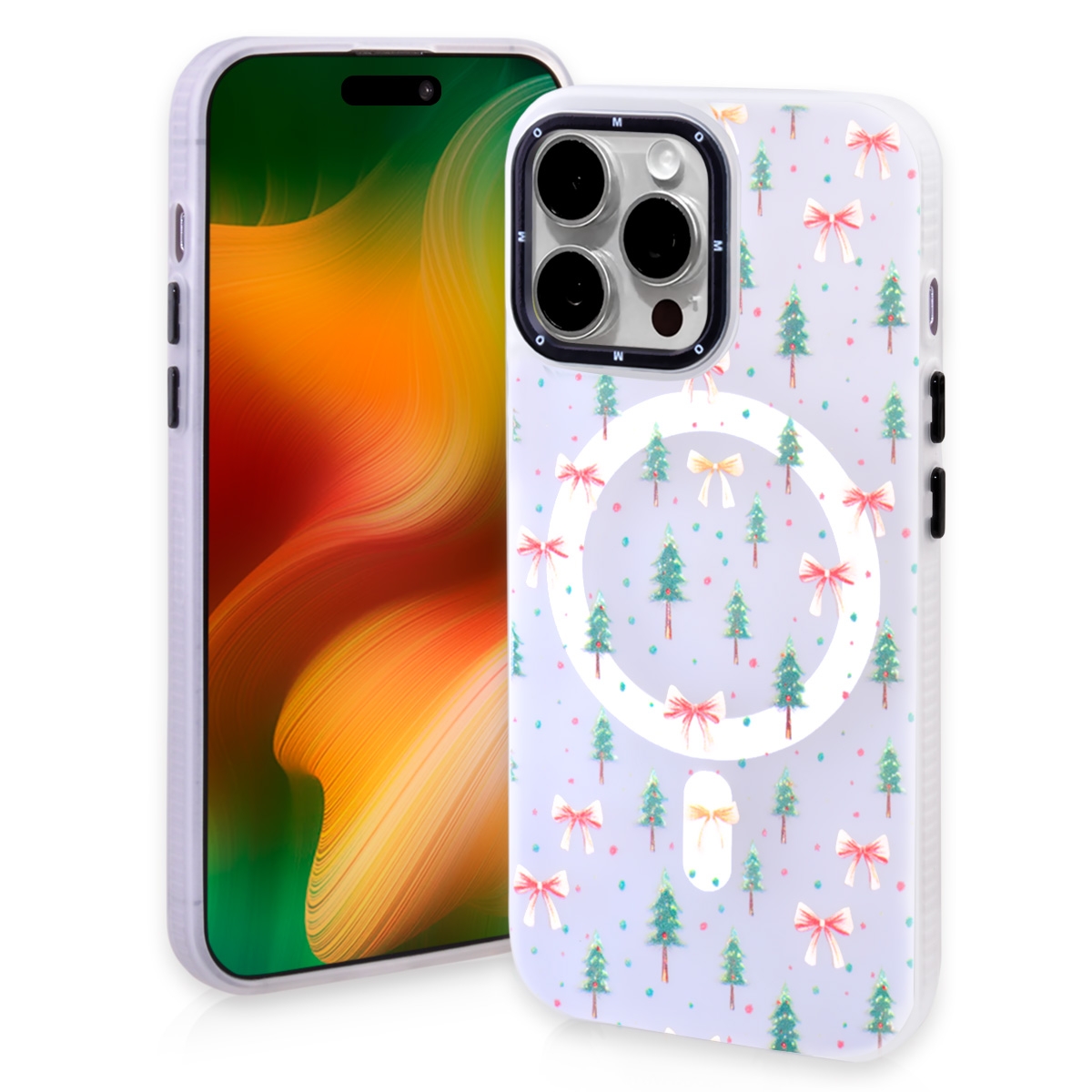 Magnetic TPU Case with Cute Merry Christmas Pattern for iPhone 15 Pro