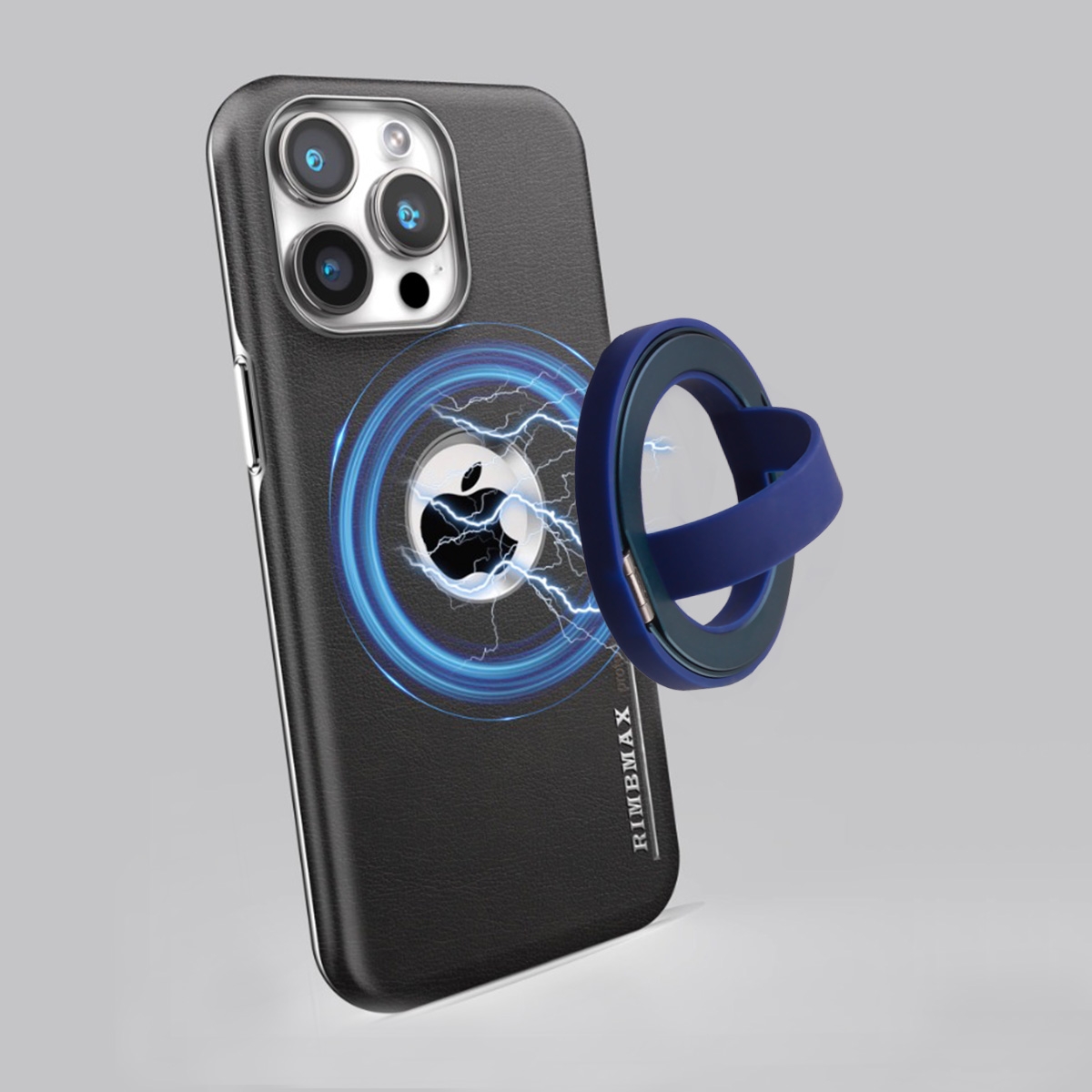 Magnetic Silicon Phone Grip & Stand with Metal Ring - Blue