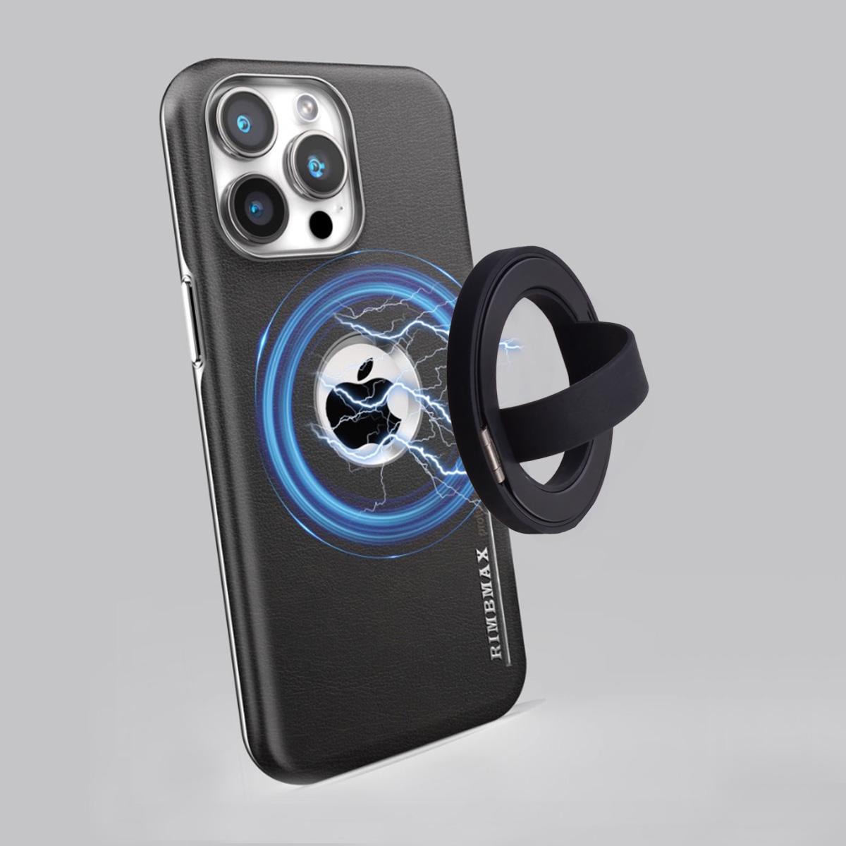 Magnetic Silicon Phone Grip & Stand with Metal Ring - Black