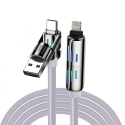  3ft 4-in-1 USB C Cable,240w Multi Charger Cable, PD 5A Multi Fast Charging & Data Sync Silicone Device Charging  - Gray