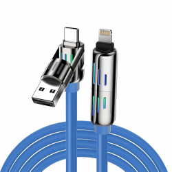  3ft 4-in-1 USB C Cable,240w Multi Charger Cable, PD 5A Multi Fast Charging & Data Sync Silicone Device Charging  - Blue