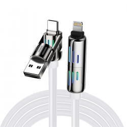  3ft 4-in-1 USB C Cable,240w Multi Charger Cable, PD 5A Multi Fast Charging & Data Sync Silicone Device Charging - White