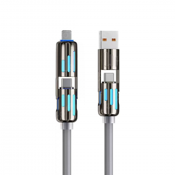  6ft 4-in-1 USB C Cable,240w Multi Charger Cable, PD 5A Multi Fast Charging & Data Sync Silicone Device Charging - Gray