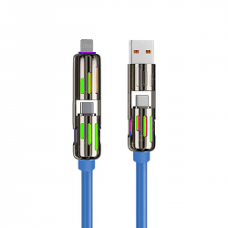  6ft 4-in-1 USB C Cable,240w Multi Charger Cable, PD 5A Multi Fast Charging & Data Sync Silicone Device Charging - Blue