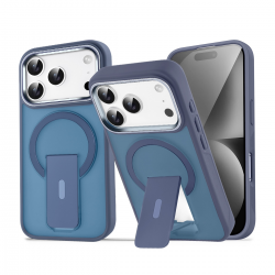  iPhone 17 Pro Magnetic Holder Case Compatible with MagSafe – Shockproof, Anti-slip Frosted Dark Blue