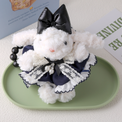  Bunny Plush Keychain - Elegant Navy Accent, Soft & Collectible