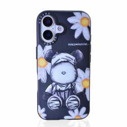  iPhone 16 Bear Phone Cover, TPU+PC Drop-Resistant Floral Case