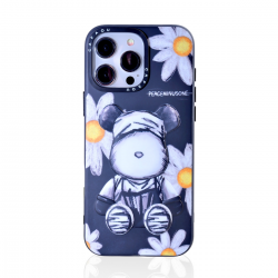  iPhone 16 Pro Bear Phone Cover, TPU+PC Drop-Resistant Floral Case