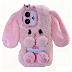  iPhone 17 Rabbit Case – Long-Eared Plush Bunny Cover Pink