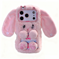  iPhone 17 Pro Max Rabbit Case – Long-Eared Plush Bunny Cover Pink