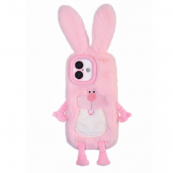  iPhone 17 Plush Rabbit Case – Soft Furry Bucktooth Bunny Cover Pink