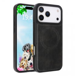  iPhone 17 Pro Magnetic Case – Vegan Leather Shockproof MagSafe Cover Black