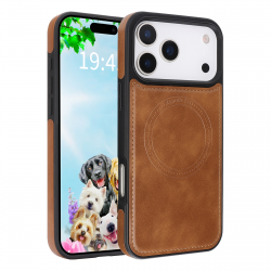  iPhone 17 Pro Max Magnetic Case Black – Vegan Leather Shockproof MagSafe Cover Brown