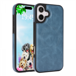  iPhone 17 Magnetic Case – Vegan Leather Shockproof MagSafe Cover Blue