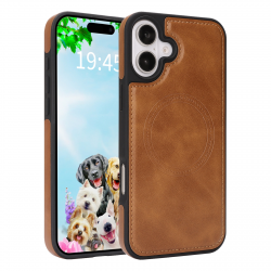  iPhone 17 Magnetic Case – Vegan Leather Shockproof MagSafe Cover Brown