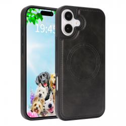  iPhone 17 Magnetic Case – Vegan Leather Shockproof MagSafe Cover Black