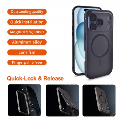  Magnetic Aluminum Alloy Case with Lens Film for iPhone 17 Pro - Black