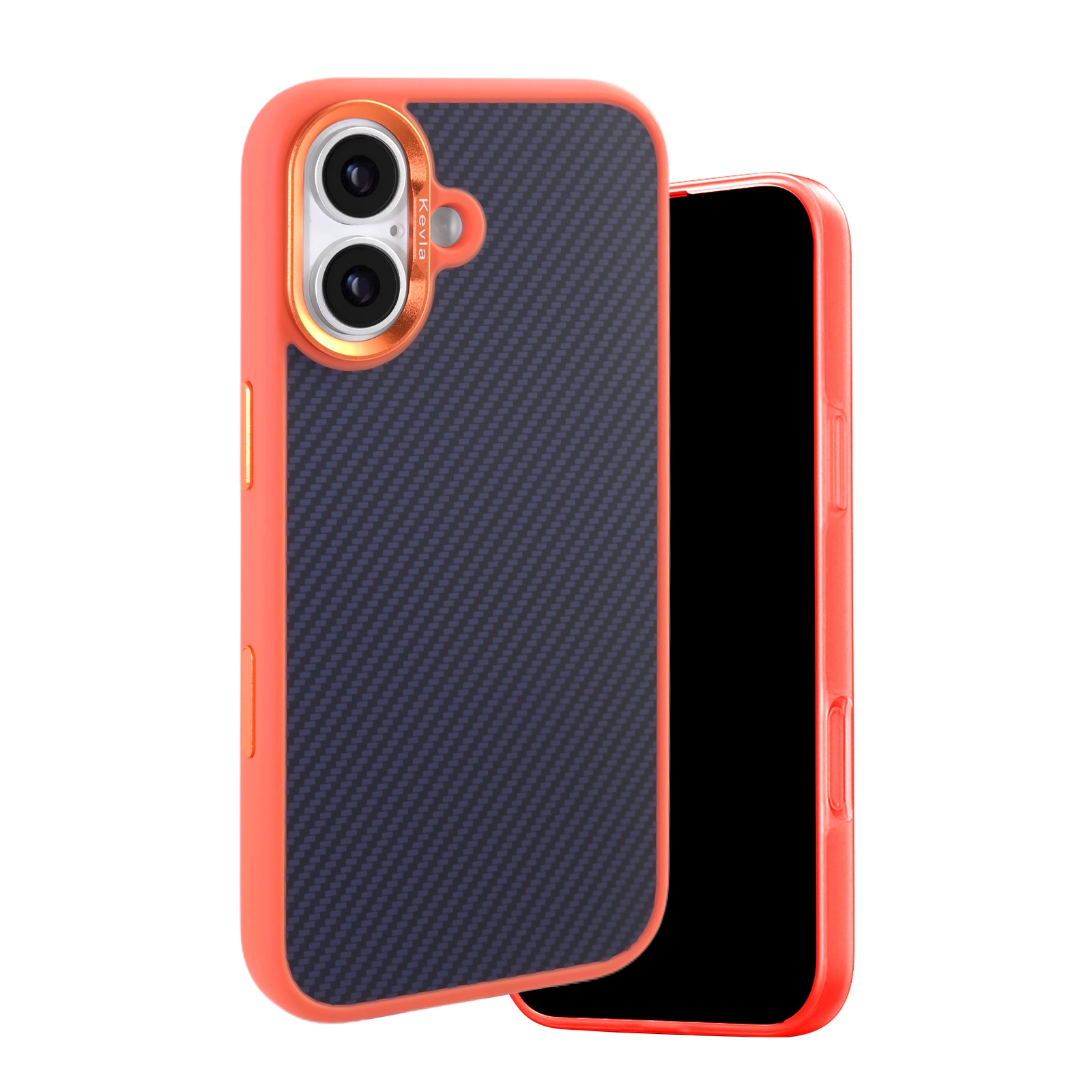 iPhone 17 Carbon Fiber MagSafe Case Orange Front View, Magnetic Protective Cover
