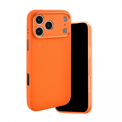 Orange iPhone 17 Pro Max Magnetic PU Leather Case Front View, Precise Cutouts