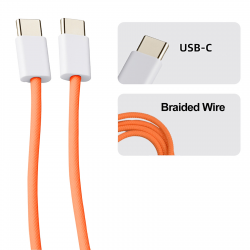 durable braided USB-C to USB-C cable orange