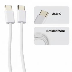  1 Meter 60W Fast Charging USB-C to USB-C Cable for iPhone, White (SIM Eject Pin Included)