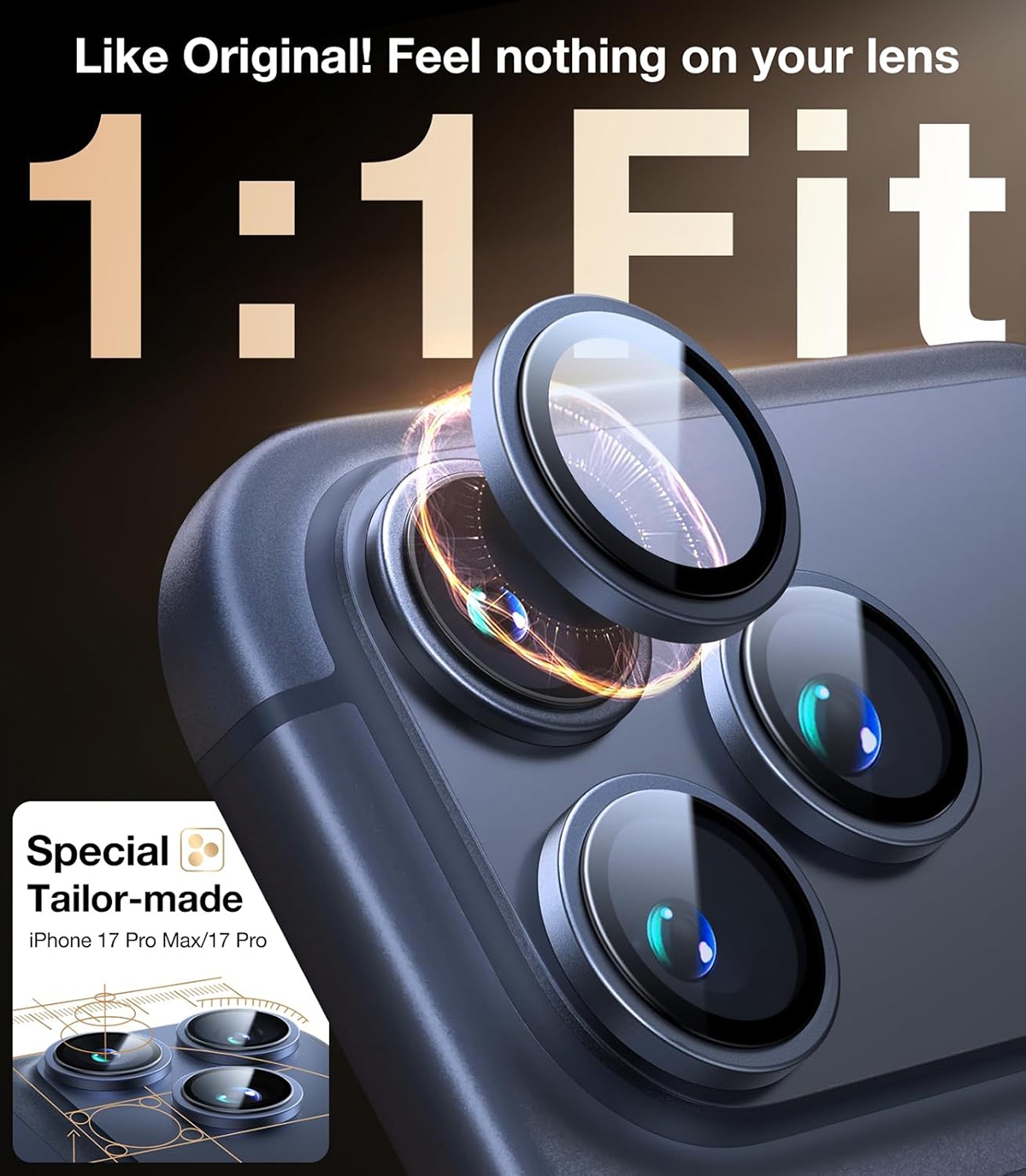 Deep Blue iphone 17 pro camera guard with lifetime warranty